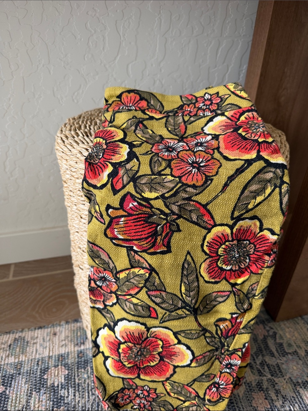 LOFT Olive Green Floral Pencil Skirt with Red and Yellow Flowers